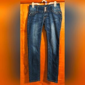 EUC Vintage Phoenix High Waist Skinny Jeans Rhinestone Buttons Dark Wash Sz. 44
